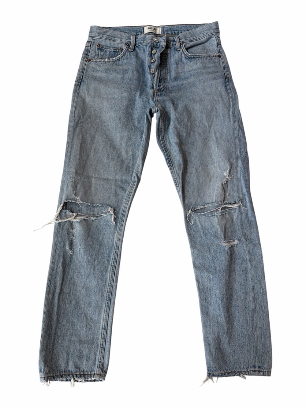 Agolde Light Blue Distressed Straight Leg Jeans